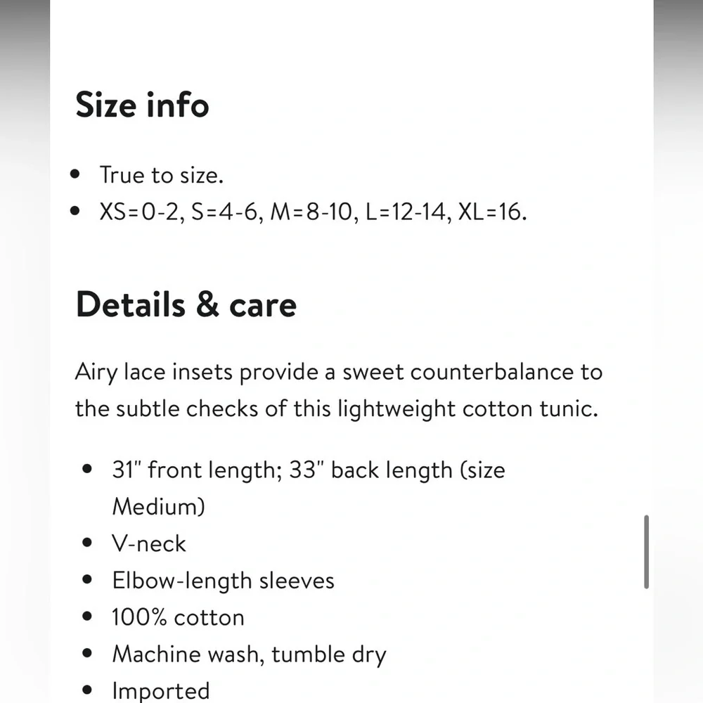 Free People Time Out Lace Tunic Shirt Blouse Chambray Blue White Plaid Medium - Picture 9 of 12